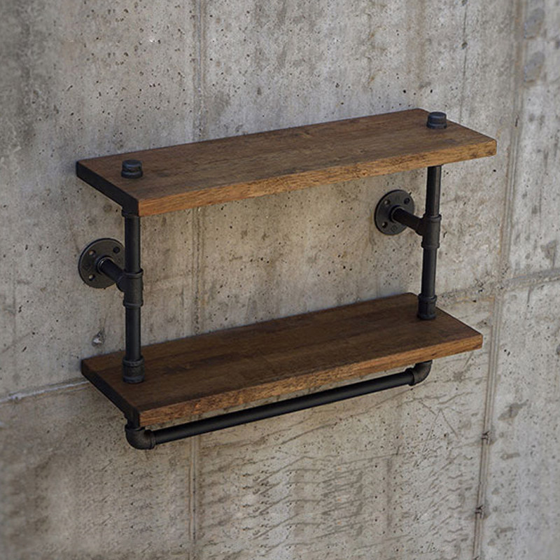 Industrial Wind American Retro Water Pipe Rack Wall Living Room Wall-mounted Wine Rack Solid Wood Plate Shelf Iron Art Bookshelves