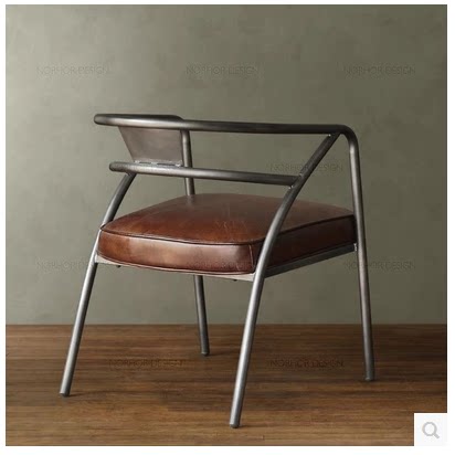 American industrial style loft retro leather wrought iron circle chair bar chair living room dining chair low back antique old