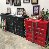 American container Retro dining side cabinet locker Restaurant bar cabinet Wrought iron industrial wind tea wine cabinet combination
