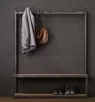 Old Tiefang vintage multifunctional hanger floor-to-ceiling coat rack shoe stool standing single pole home bedroom hanger