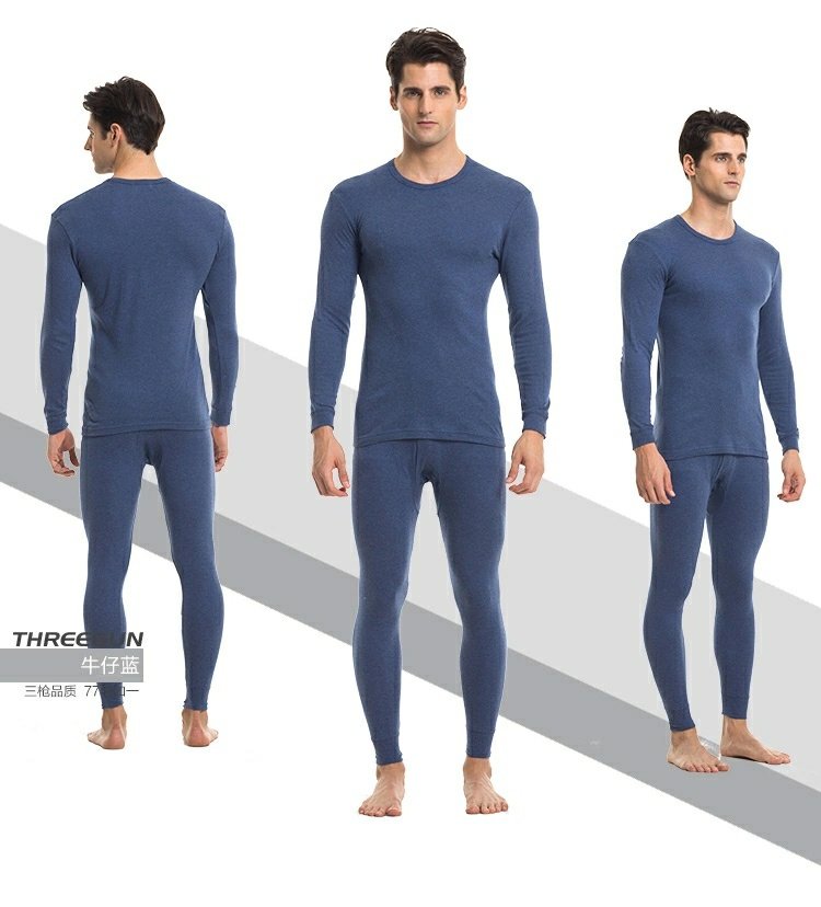 Ba khẩu súng đồ lót nam một mảnh cotton ấm mùa thu quần áo nam chạm đáy áo cotton cổ áo len áo ấm nam