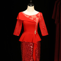 High-end mother wedding dress summer dress thin red wedding evening dress young girl dress summer