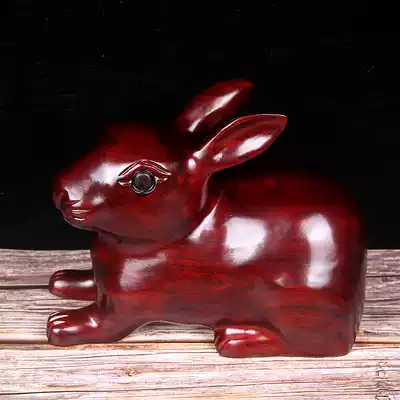 Dongyang wood carving solid wood iron pear rosewood wood zodiac green wood rabbit Mahogany rabbit animal ornaments