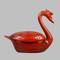 Dongyang wood carving red wooden desktop tissue box household paper box solid wood Swan Mandarin duck living room napkin ornaments