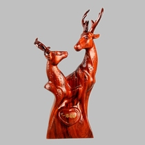 Dongyang wood carving solid wood mahogany wooden crafts Deer deer fortune all the way to have your home business decoration deer ornaments