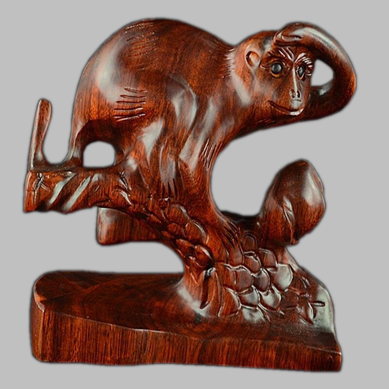 East Yangwood Carved Pear Wood Duozodiac Red Wood Monkey immediately seal Hou solid wood green monkey Merchants swaying pieces