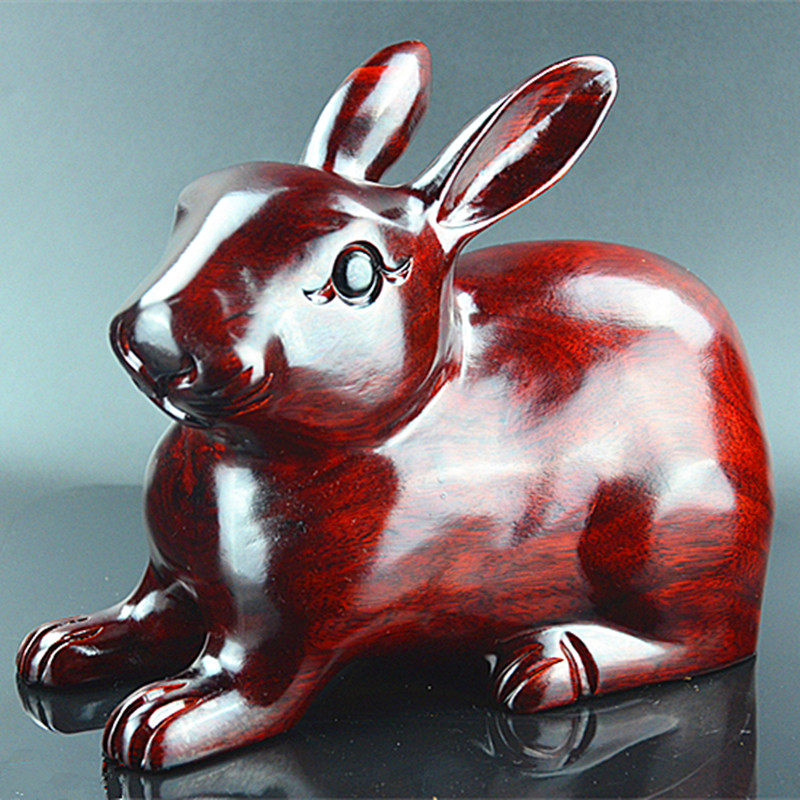 Mahogany wood carving lucky wood rabbit zodiac solid wood rabbit ornament jade rabbit red rabbit
