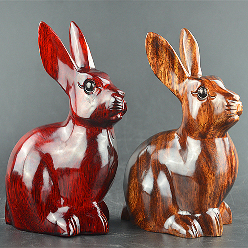 East Yangwood Carved Pear Wood Red Wood Handicraft Green Solid Wood Rabbit Zodiac Wooden Animal Mercy