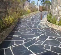 Natural rust black irregular fragmented chaotic garden courtyard square bluestone floor tile pool landscaping shale