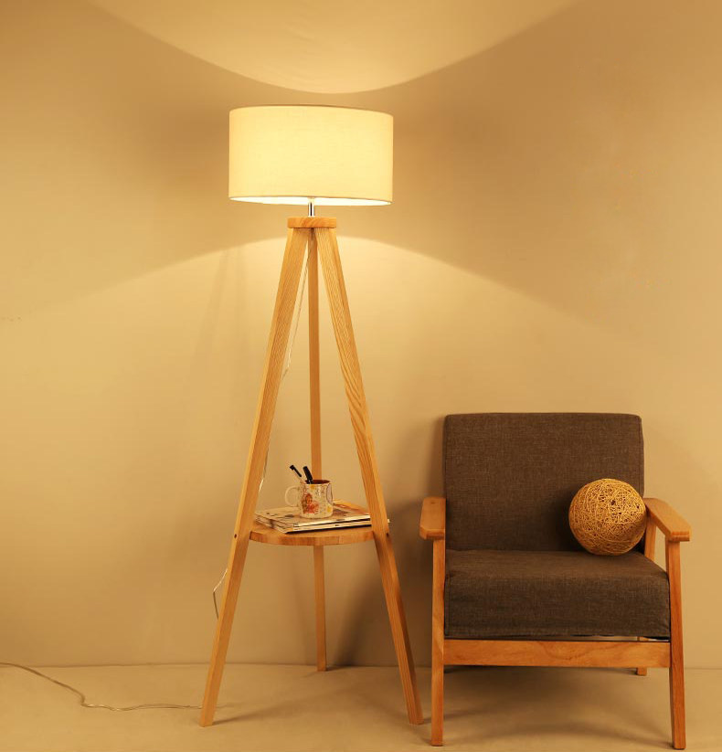 Floor lamp Nordic modern minimalist Nordic Bedroom headboard upright table lamp Japanese style solid wood creative sofa tea table lamp