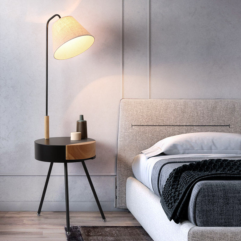 Nordic Floor Lamp Brief Modern Living Room Rack Drawer Sofa Tea Table Light Creative Bedroom Bedside Table Lamp