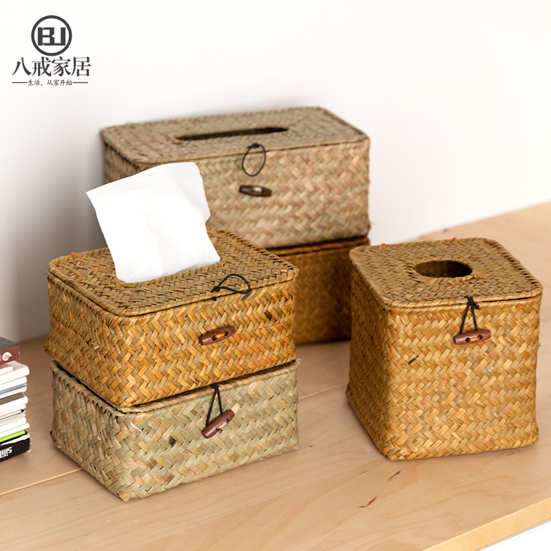 Retro Straw Woven Tissue Box, Rattan Woven Tissue Box, Home Car Napkin Box, Living Room Creative Restaurant Tissue Box