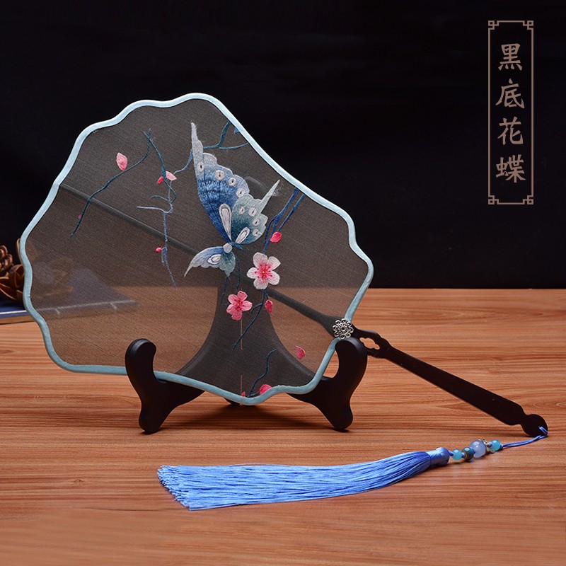 Shu embroidery embroidery fan married bride ancient style of long handle flow Su fan Han Chinese wind summer portable