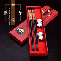  Chinese style characteristic tableware Wooden panda chopsticks red set Wedding gift for foreigners commemorative gift