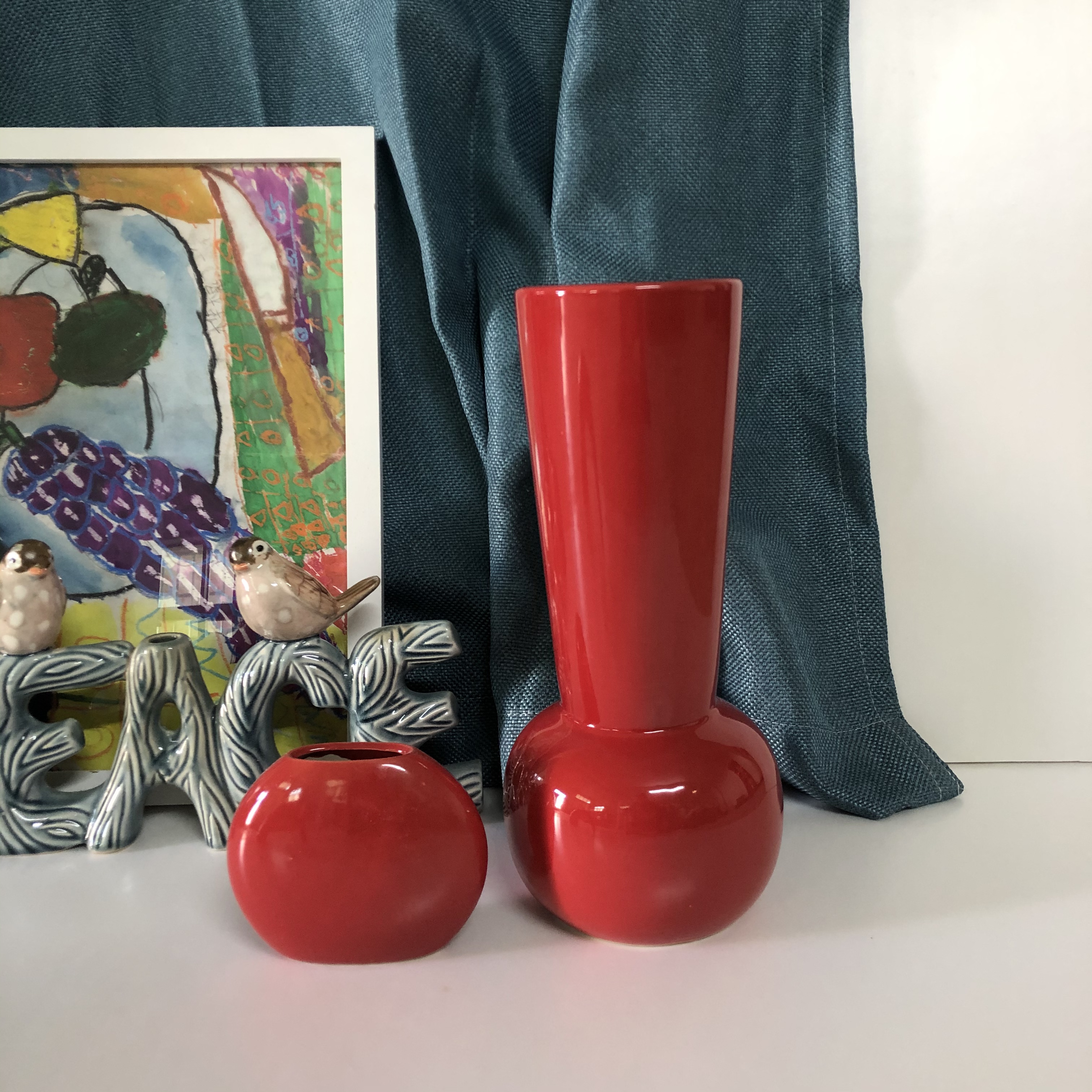 Red Chinese Red Art Round Belly Ceramic Vase Home Desktop Decoration Shoot Prop Mini flat bottle