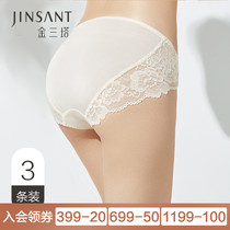 Golden Three Towers 3-dress] Mulberry silk sexy silk underwear women lace lace breathable quick-drying mid-waist breifs