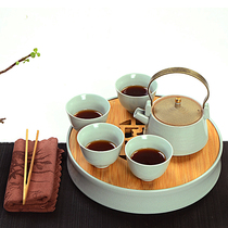 Ru kiln dry bubble tea tray home daily travel water storage round tea table ceramic kung fu tea set carrying case