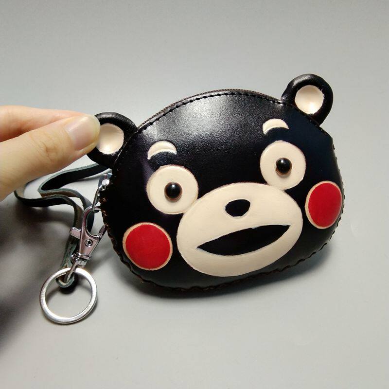 Leather cartoon mini coin purse girl cute student Korean version short small wallet key chain pendant coin bag