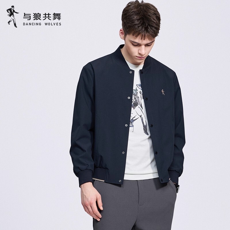 [Commuting] Dancing with Wolves Baseball Collar Jacket for Men 2026 Spring New Casual Splash-Resistant Easy-Care Coat