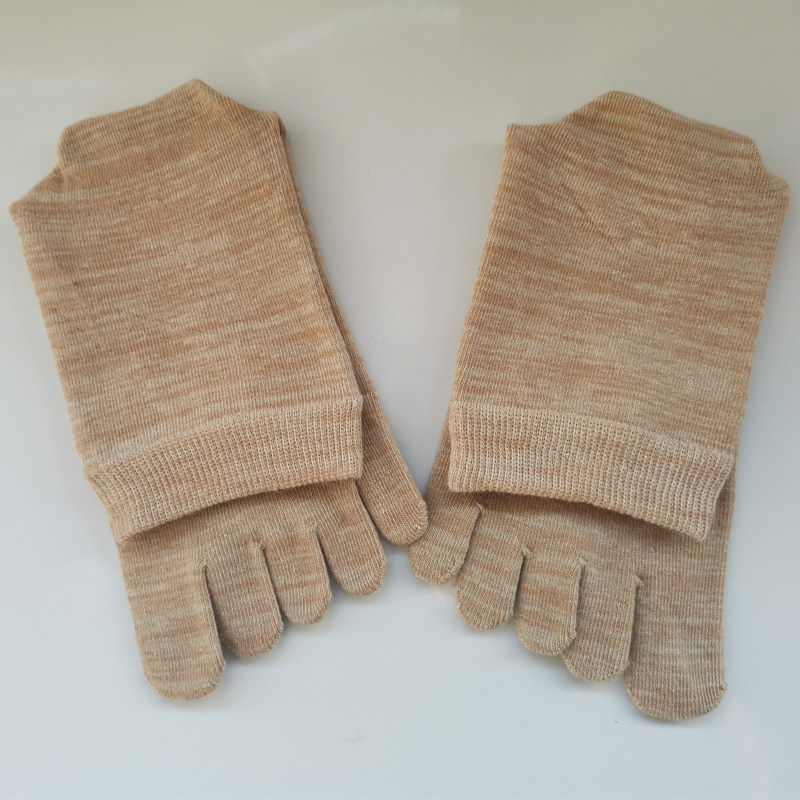 Natural colored cotton mid-tube five-finger socks five-toed men's and women's split-toed cotton cotton yoga brown green running