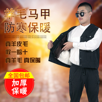 Autumn and winter wool vest fur one-piece middle-aged mens sheepskin vest thickened warm cotton waistcoat dad outfit