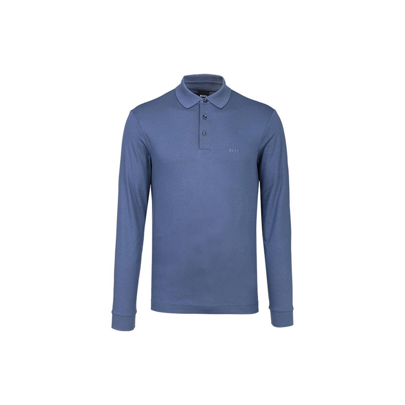 HUGO BOSS FW23 纯色休闲套头长袖Polo衫 男款 深蓝色