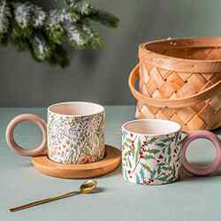 Coffee Cup, High-End and Exquisite British-Style Ceramic Mug, Large Ear-Shaped Cup, Retro Milk Cup, High-Quality Breakfast Cup