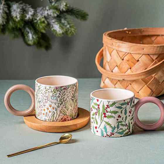Coffee Cup, High-End and Exquisite British-Style Ceramic Mug, Large Ear-Shaped Cup, Retro Milk Cup, High-Quality Breakfast Cup