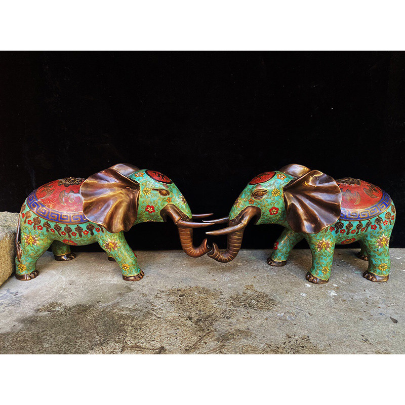 Collectible Cloisonne Copper Body Cloisonné Enamel Elephant 
