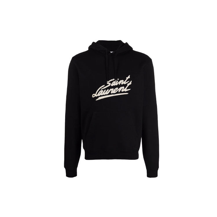 SAINT LAURENT/圣罗兰 FW21 logo印花抽绳连帽卫衣 秋冬 男款 黑