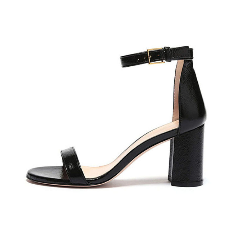 Stuart Weitzman SW 时尚皮革搭扣粗跟高跟鞋 女款 黑色