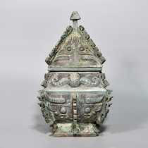 Western Zhou Dynasty animal face pattern square Lei copper ornaments antique bronze collection home accessories gifts living room copper crafts