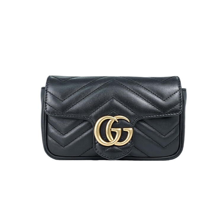 Unused Gucci/Gucci Gg Marmont Black Leather Women's Ultra-Mini Marmont Shoulder Crossbody Bag