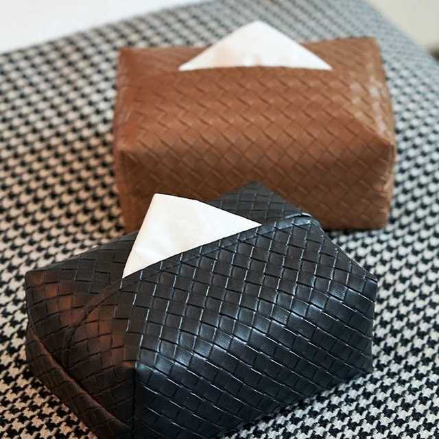 Simple and light luxury woven leather car tissue box living room coffee table cardboard box napkin storage box