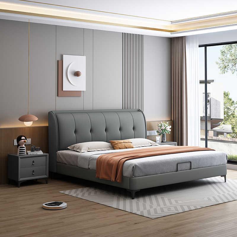 2025 new light luxury leather bed main room 592# high-end atmospheric double 1. Miyi minimalist soft cloth sleeping art