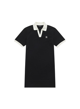 MLB SS24 基础系列 纽约洋基队 撞色休闲Polo领直筒短袖连衣裙