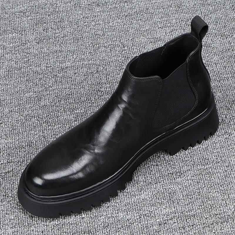 Authentic men's Chelsea boots men's genuine leather thick-soled British-style high-top leather shoes men's 202 models 3 new layers of cowhide