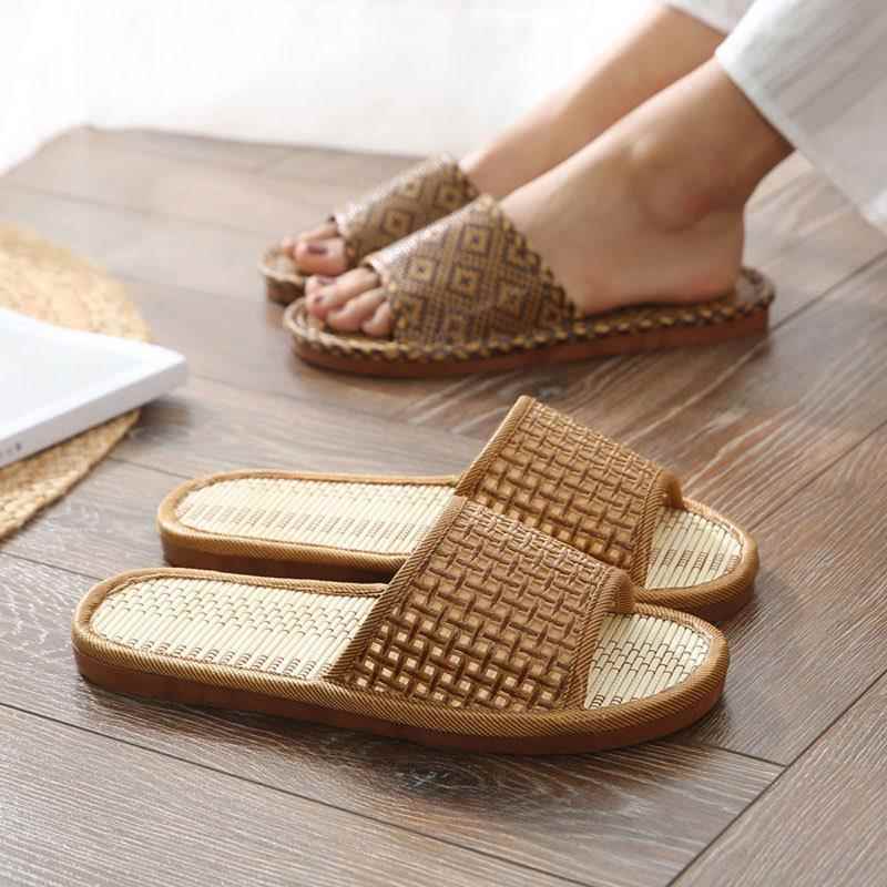 Bamboo Slippers for Men, Household Slippers, Summer Straw Bamboo Rattan Slippers for Men and Women, Indoor Household Linen Slippers