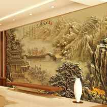 8D three-dimensional relief film and television wall mural Chinese landscape TV background wall wallpaper atmospheric living room 5d decorative wallpaper
