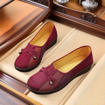 Old Beijing Cloth Shoes for Women, Winter Casual Breathable Three-Color Butterfly Hanfu Cloth Shoes for Mothers, 2025 Qianyude Shoes