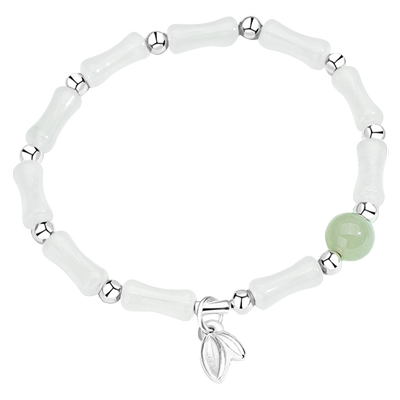 中国黄金925银竹节手链女玉石节节高升手串生日七夕礼物送女友