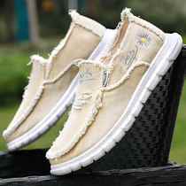 Popular spring and autumn mens shoes soft-soled lazy slip-ons breathable canvas shoes old Beijing cloth shoes casual sneakers