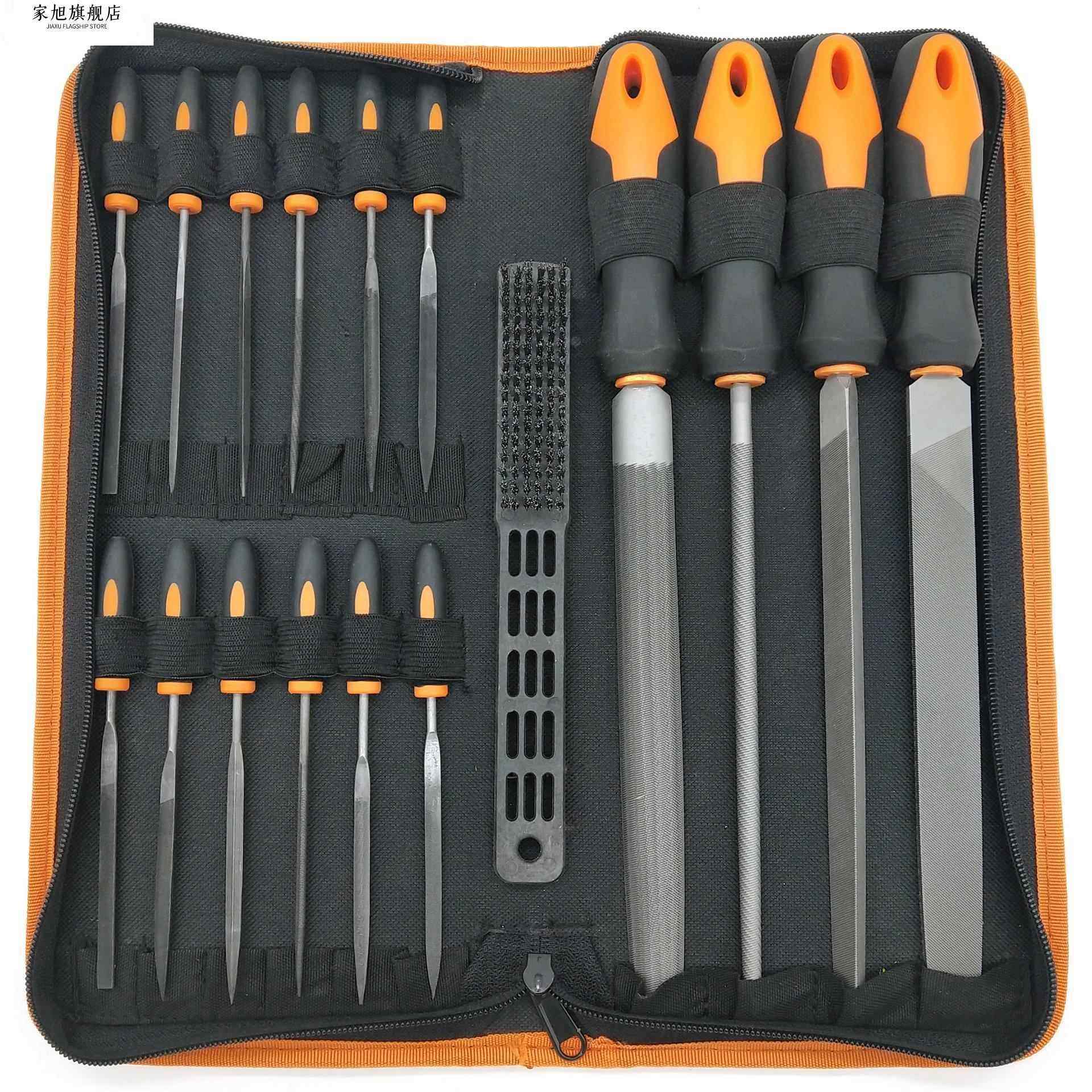 16-Piece, 17-Piece, 19-Piece Set of File Tools Kit Storage, Metal Steel Files, Chisels, Iron Grinding Tools