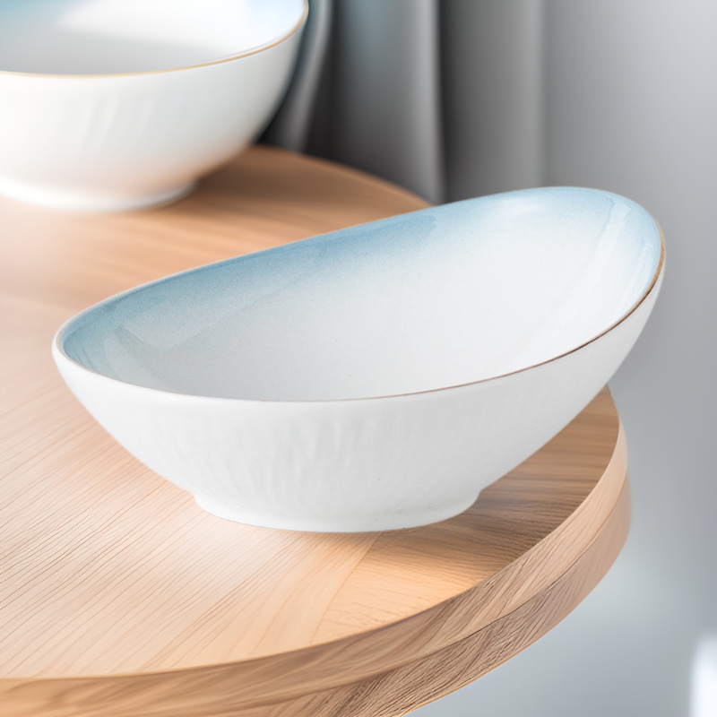 Creative High-Quality Dessert Bowl, Quicksand Slanted Mouth Bowl, Salad Bowl, Home Restaurant Ceramic Bowl, Western Soup Plate