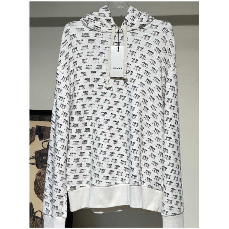 [99% New, Never Used] Gucci Full-Label Hooded Sweatshirt in Beige. with Tags