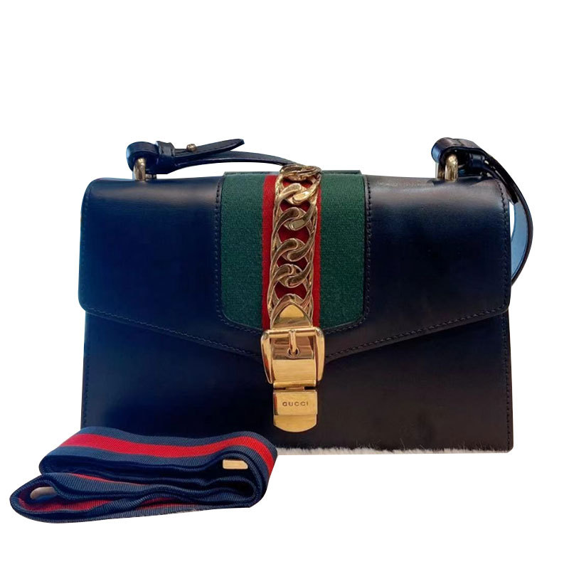 [95% New] Gucci Sylvie Black Medium-Sized Shoulder Crossbody Women's Bag, Genuine from the Store