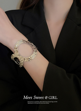kaitin jewelry不规则开口宽手镯金银色夸张臂环女款铁质饰品