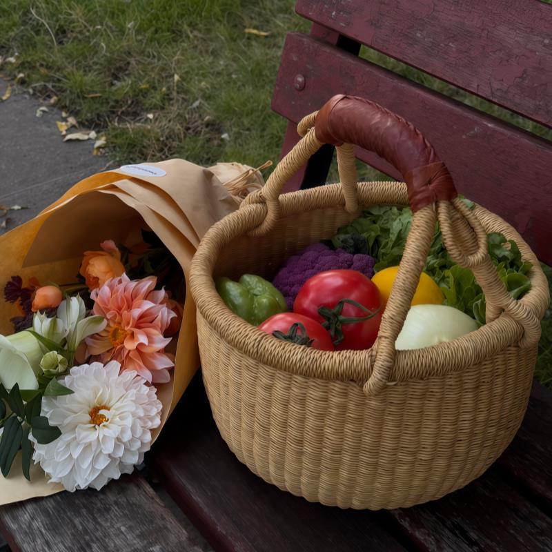 Ins-Style Vintage Snack Storage Handmade Woven Camping Multi-Scene Straw Frame Portable Shopping Photo Backdrop Ins-Style Vintage Snack Storage Handmade Woven Camping Multi-Scene Straw Frame Portable Shopping Photo Backdrop