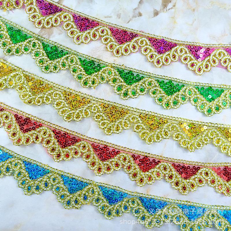 Curtain Lace in Stock, Triangular Sequin Embroidery Lace, Barcode Home Textiles, Ethnic Minority Style Accessories