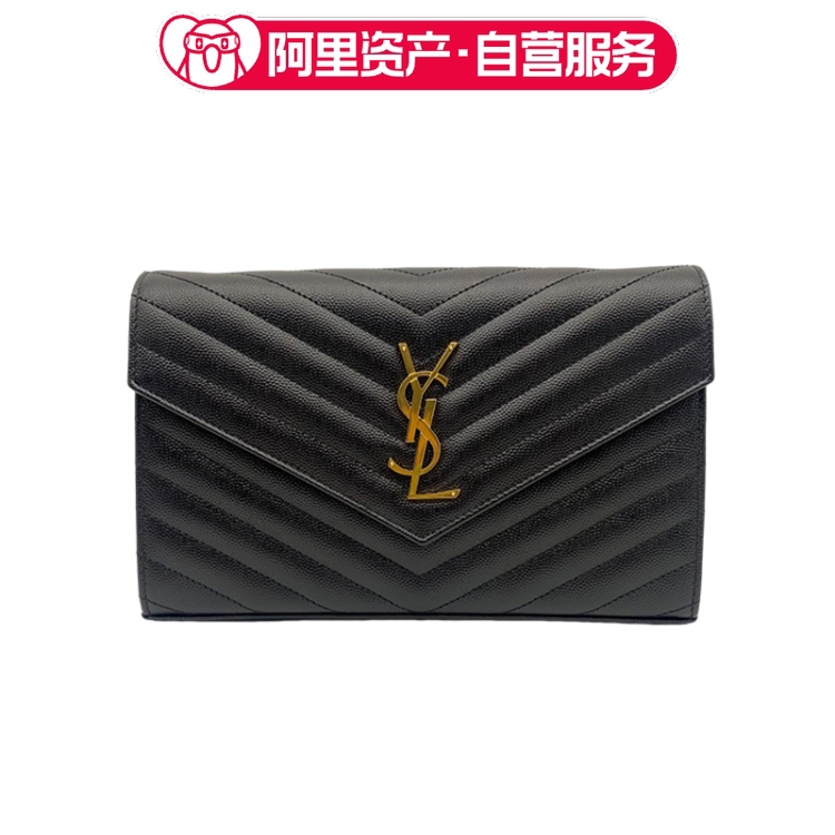 Brand New Ysl Saint Laurent Black and Gold V-Pattern Cowhide Envelope Bag Single Shoulder Crossbody Chain Women's Bag